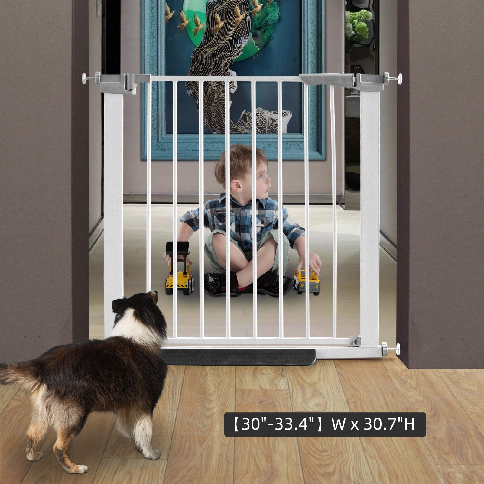 ZJSF Auto Close Retractable Dog Gate for The House, Easy Install Pressure Mounted Pet Gates for Doorways, Walk Thru Baby Gate,Safety Gate for Dog